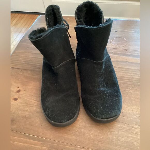 KOOLABURRA BY UGG SHAZI MINI BOOTS BLACK SIZE 8 SUEDE & WOOL SIDE ZIP BOOTS - Picture 1 of 6
